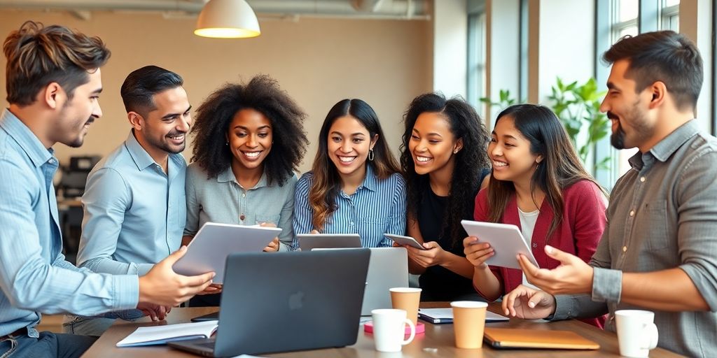 Young entrepreneurs collaborating in a modern workspace.