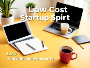 Birou creativ pentru startup-uri low-cost, laptop și notițe.