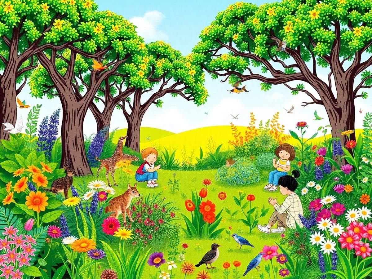 Copii învățând în natură, promovând educația ecologică.